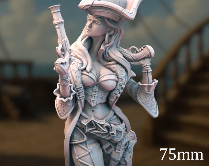 Swashbuckling Captain Resin Model | Stylish Pirate with Twin Pistols and Corset | Premium Paintable Display Piece | By Nerikson