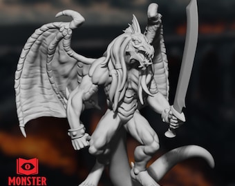 Winged Abishai Swordsman | Dragon Devil Fiend Miniature for Infernal Army | By Monster Atlas