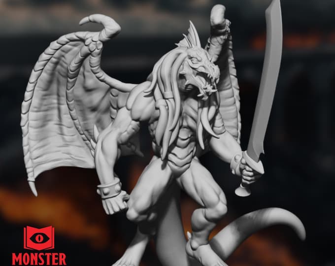 Winged Abishai Swordsman | Dragon Devil Fiend Miniature for Infernal Army | By Monster Atlas