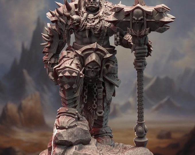 Savage Orc Barbarian Warlord Miniature for Fantasy TTRPGs - Unpainted Mini DM Stash