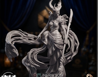 Incarnation of Nature Model Kit | Horned Sorceress Miniature | 75mm & 140mm High Detail Resin | By Nerikson