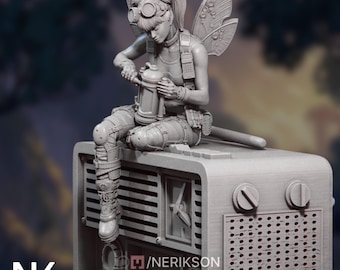 Tinkering Fairy Mini | Clockwork Pixie Miniature | Steampunk Fantasy Figure | By Nerikson