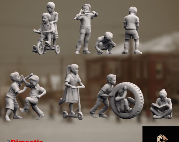 Children at Play Mini | Playing Kids Miniatures | Playground Diorama Miniatures | 3Dimontis