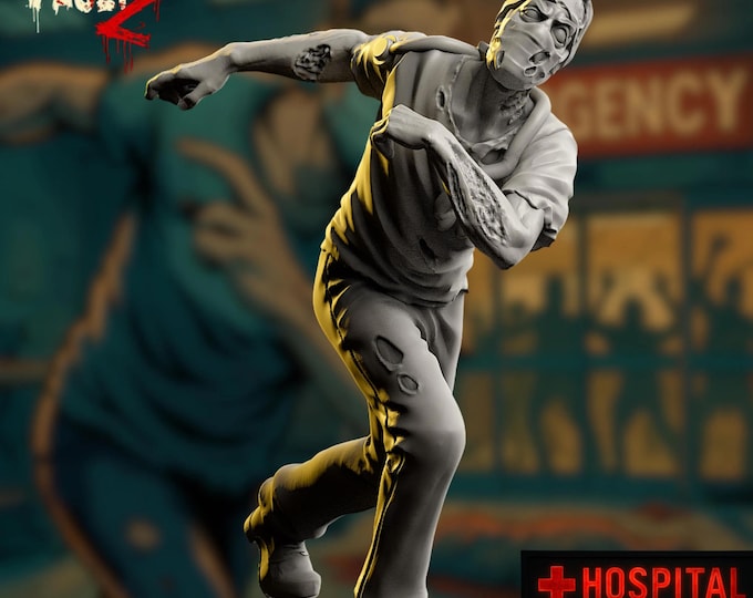 Infected Orderly Mini | Charging Hospital Zombie Miniature for Modern Horror Games | By Vaultz