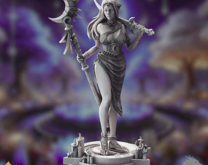 Female Elf Moon Wizard Mini | Circle of the Moon Shapeshifter | Crescent Staff Mystic | DM Stash