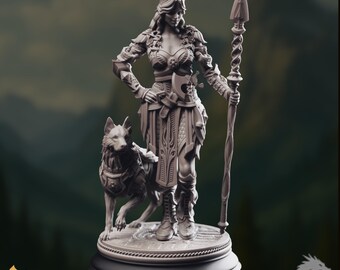 Human Female Druid with Dog Mini | Circle of Shepherd Druid Miniature | By DM Stash