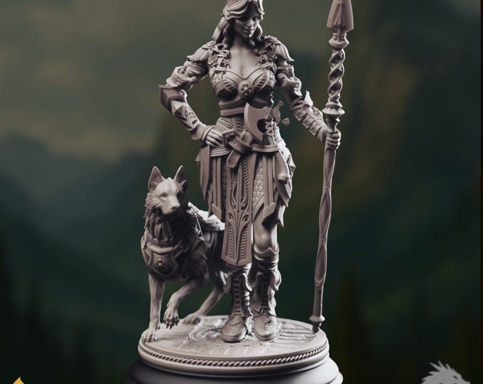 Human Female Druid with Dog Mini | Circle of Shepherd Druid Miniature | By DM Stash