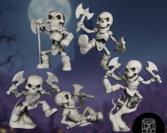 Animated Skeleton Mini Set | Axe Wielding Undead Figures | Halloween Encounter | By Nafarrate