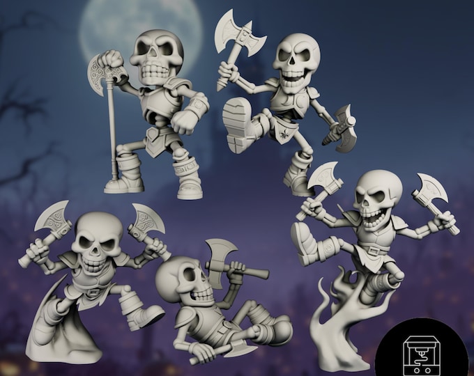 Animated Skeleton Mini Set | Axe Wielding Undead Figures | Halloween Encounter | By Nafarrate