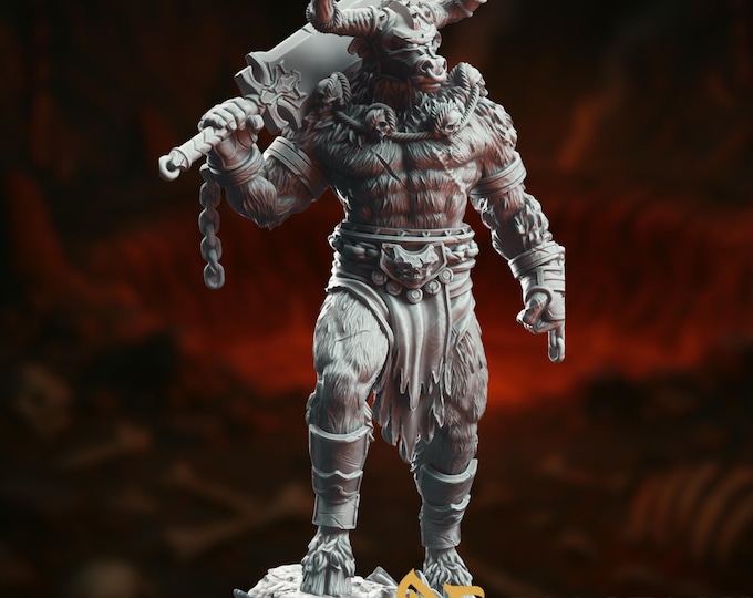 Infernal Minotaur Champion Mini | Beast with Sword and Chain Miniature for Tabletop Games | By DM Stash