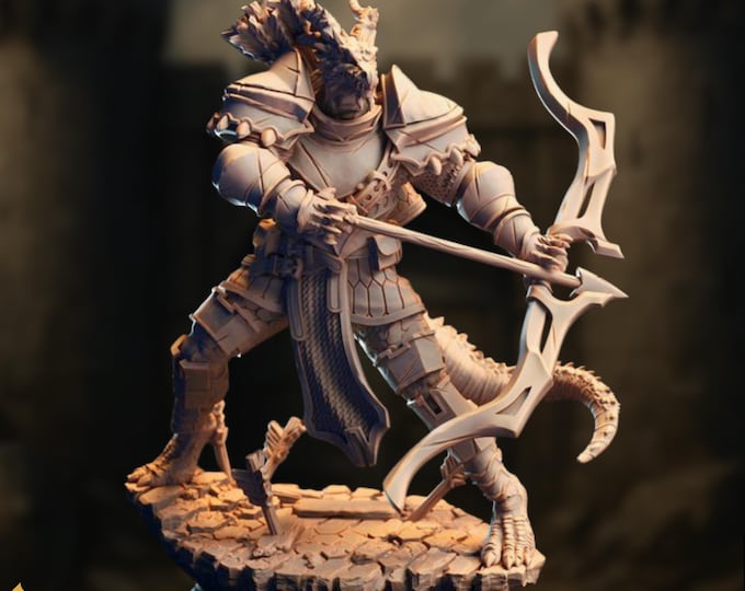 Dragonborn Ranger Mini | Beast Master Ranger Miniature | Scout with Longbow | by DM Stash