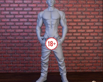 Sexy Male Athlete Unzipped NSFW Mini | Confident Bodybuilder Miniature | 32mm–200mm Resin Collector Model