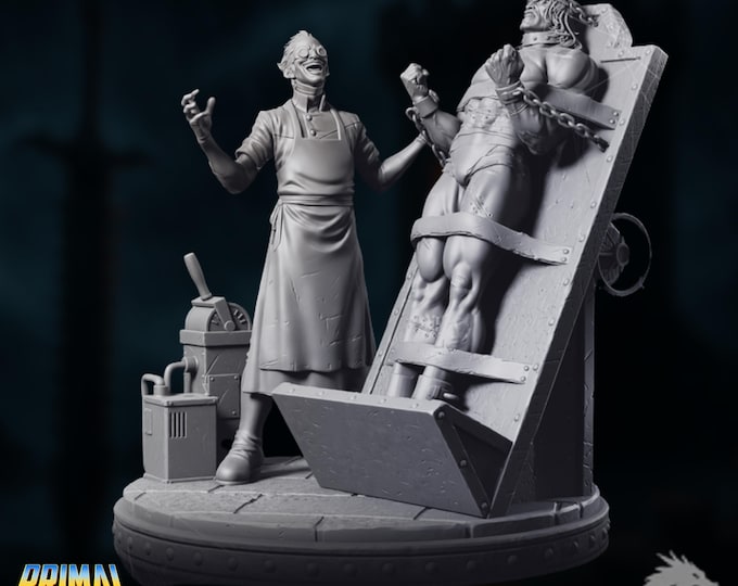 Mad Scientist Villain Mini | Torture Chamber Miniature | Captured Barbarian Experiment Scene | By Primal Collectibles
