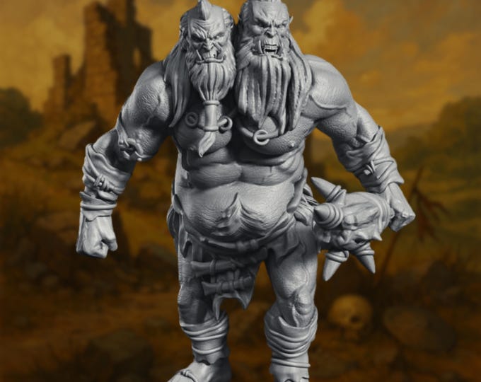 Savage Ettin Mini | Two-Headed Hill Giant Miniature – By Monster Atlas