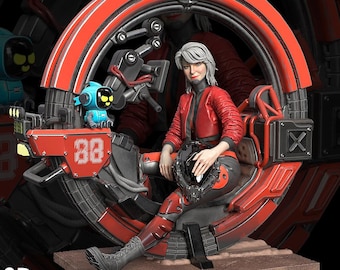 Cyberpunk Bike Pilot Miniature | Futuristic Rider Model Kit | Kuton Figurines