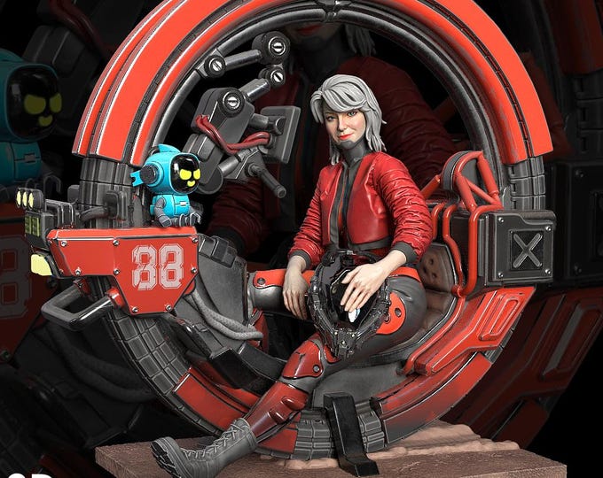 Cyberpunk Bike Pilot Miniature | Futuristic Rider Model Kit | Kuton Figurines
