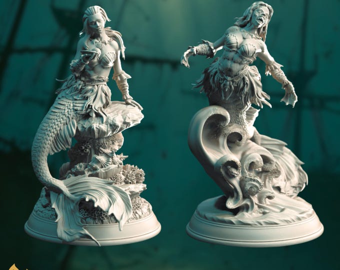 Siren Mini Set | Female Mermaid & Monstrous Sea Horror Miniatures | By DM Stash