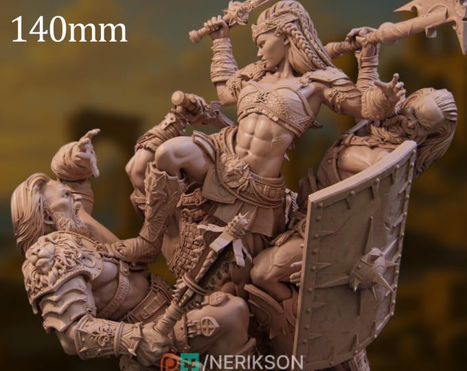 Amazon Queen vs 3 Gladiators Diorama: 75mm/140mm Resin Model by Nerikson