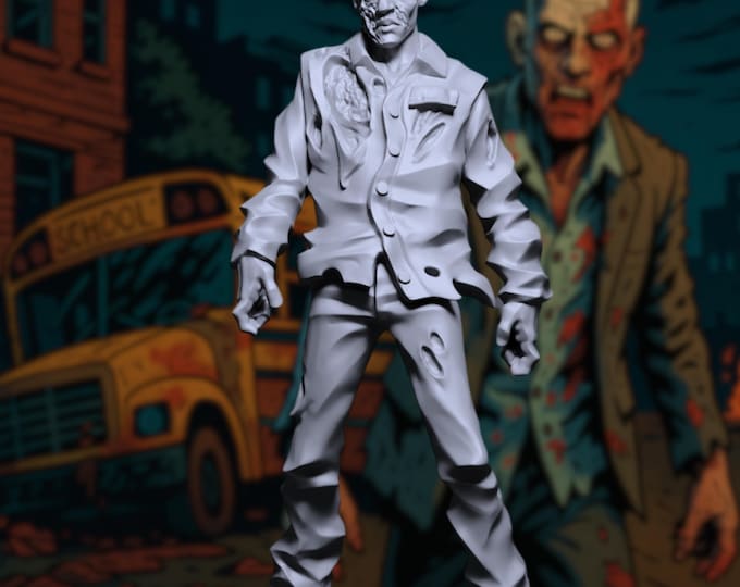 Rotting Urban Zombie Mini | Tattered and Scarred Burned Undead Walker Miniature for TWD and Survival Horror | By Vaultz