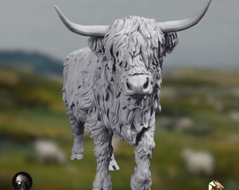 Highland Cow Miniature | Scottish Cattle Resin Model | Farm Animal Figure for Dioramas | Animal Den