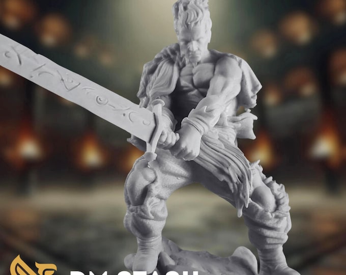 Storm Herald Barbarian  Mini | Air Genasi Warrior  Miniature | By DM Stash