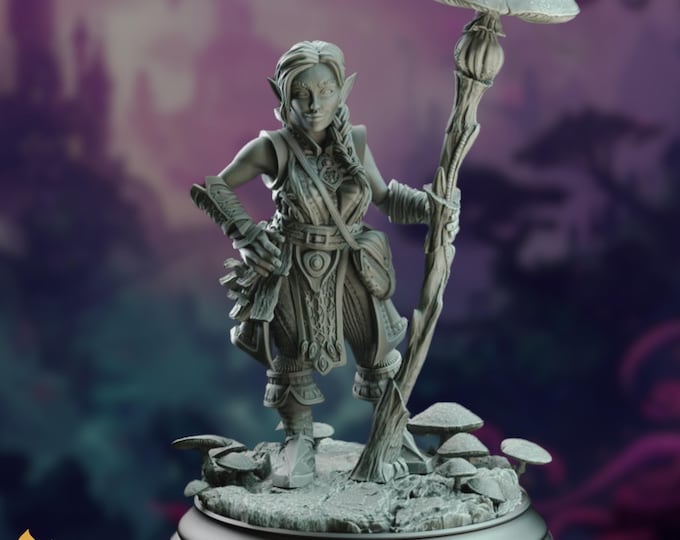 Halfling Spore Druid Miniature | Small-Sized Mushroom Wizard with Fungal Staff Miniature | By DM Stash