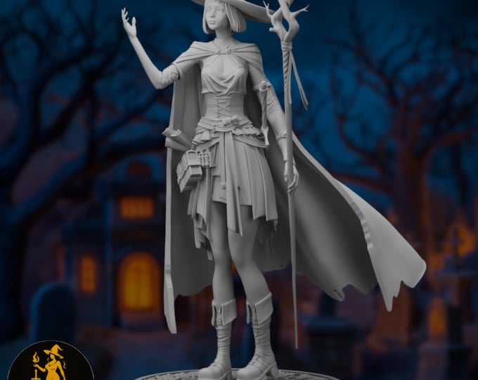 NSFW Fantasy Witch Display Model | Sexy Female Wizard with Staff and Skirt | 75mm 120mm | By DartArt3D