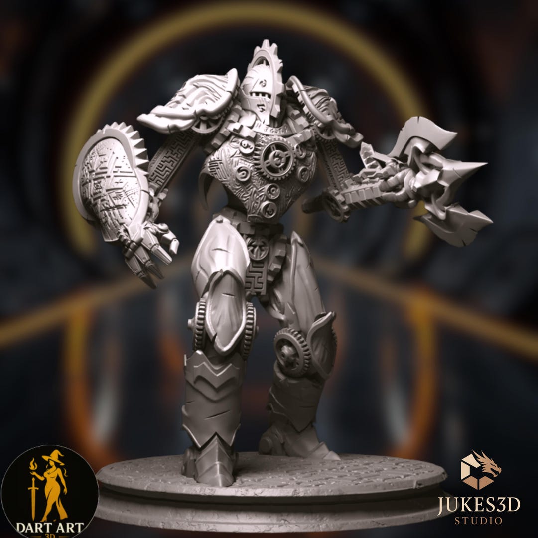 Clockwork Golem Mini | Construct Guardian Miniature | Mechanical Boss ...