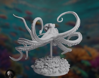 Swimming Octopus Sculpture | Paintable Resin Sea Creature Model | By Animal Den Miniatures