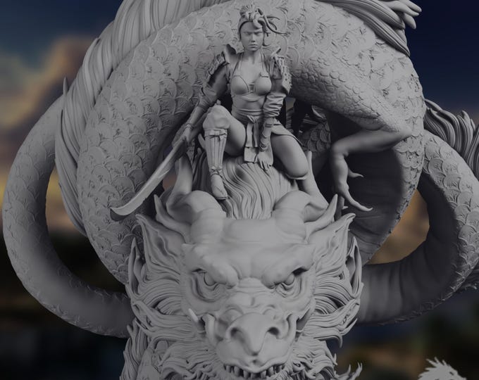 Dragon Rider Display Model | Coiled Eastern Serpent Statue |  By Kuton