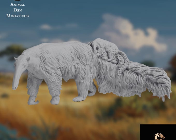 Giant Anteater Mother and Pup Mini | Wildlife Animal Miniature | Paintable | By Animal Den Miniatures