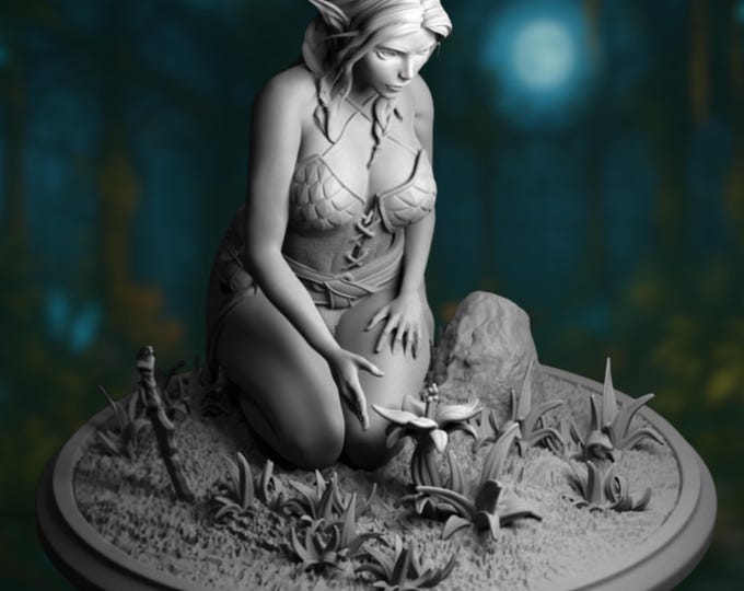 SFW/NSFW Elf Figurine | Kneeling Elven Woman in Nature | Fantasy Garden Scene | 120mm, 180mm | By 3Dart Arts