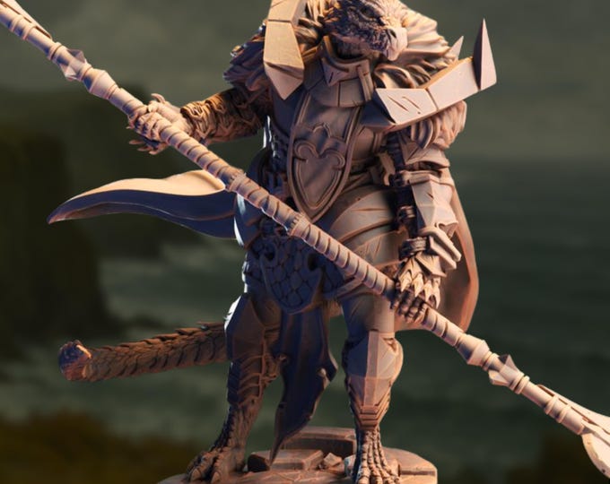 Armored Dragonborn Knight Mini | Draconic Paladin with Spear Miniature | By DM Stash