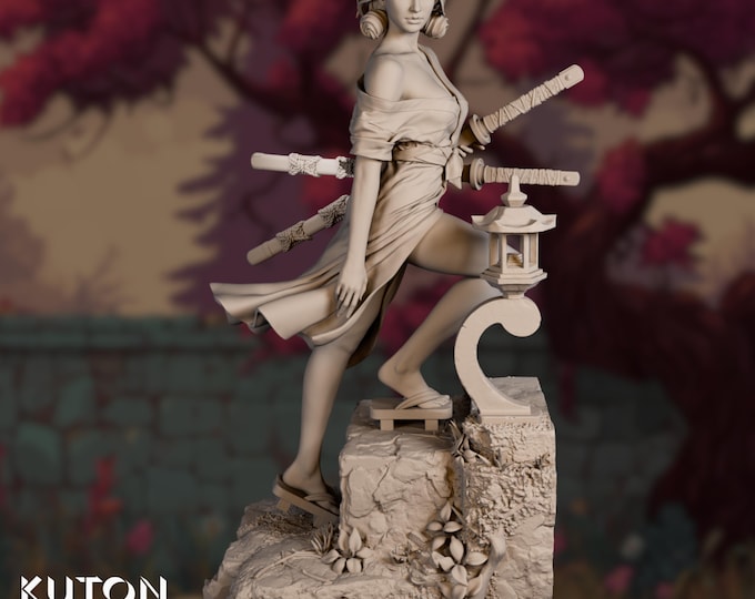 Female Samurai Resin Model Kit | 90mm or 1:10 Warrior Statue | SFW, Off-Shoulder & Nude Versions | By Kuton