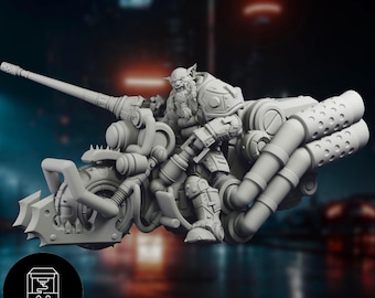Cyberpunk Orc Biker Mini | Sci-Fi Warlord | Dystopian Gang Leader Miniature | By Nafarrate Designs