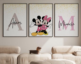 Aangepaste kindernaamprints Mickey en Minnie Mouse (set van 3) (digitale download)