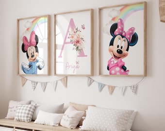 Minnie Mouse Nursery Prints, Custom Name Art (Set of 3) (Digital Download)