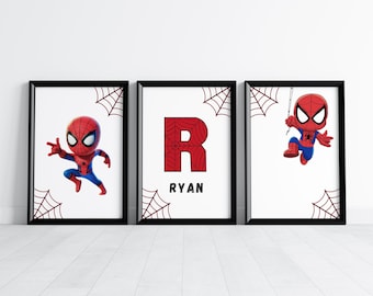 Spiderman Poster Set of 3 Custom Print , Superhero Themed Nursery Decor with Spidey , Boys Nursery Room Decor ,  Spider Man digital Download