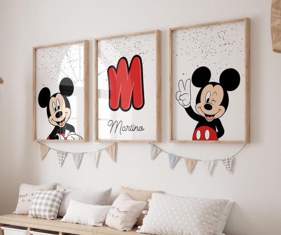 Mickey Mouse Nursery Print Set, Custom Name Poster (Digital Download)