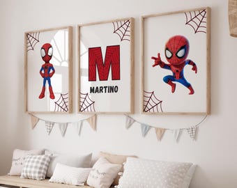 Spiderman Kinderzimmer Dekor Drucke, Superheld personalisierte Name Kunst (digitaler Download)