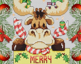 Merry Christmoose - Patrón punto de cruz navideño - Folleto electrónico PDF
