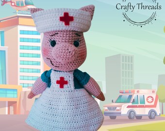 Citizens of Oinkville - Nurse Nancy - Crochet Pig - PATTERN ONLY