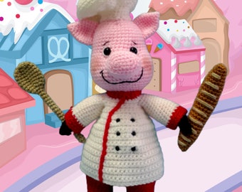 Citizens of Oinkville - Chef Henri - Crochet Pig - PATTERN ONLY