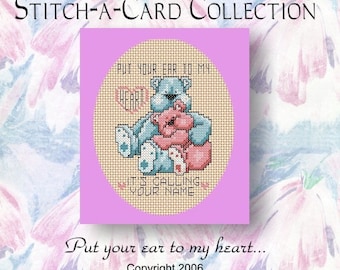 Cross Stitch Pattern - Stitch-A-Card Collection - 'Put your ear to my heart'
