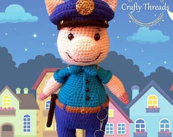 Citizens of Oinkville - Officer Oink - Crochet Pig - PATTERN ONLY