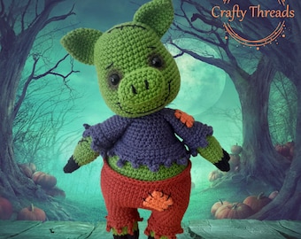 Citizens Of Oinkville - Halloween Franken-Piggy - Crochet Pig - PATTERN ONLY