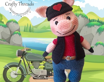Citizens of Oinkville - Harley - Crochet Biker Pig - PATTERN ONLY