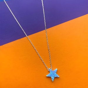 Blue Star Opal Necklace Fire Opal necklace Opal Star Necklace with Sterling Silver Chain Opal Jewelry