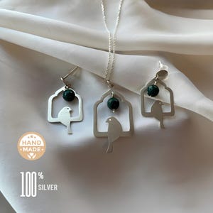 Silver Bird Necklace with earrings  Birds Necklace in Sterling Silver Birthday Gift for women Personalised gift for her