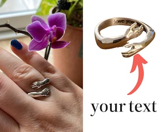 Personalized Hug Ring,S925 Silver Hug Ring,Engraved Ring,Couple ring, Daughter Ring,Cute Ring,Birthday Gift,Gift For Her,Christmas Gift